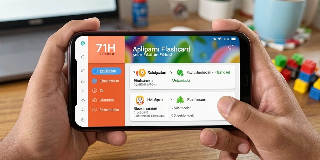 Antarmuka interaktif aplikasi 71H dengan fitur flashcard.