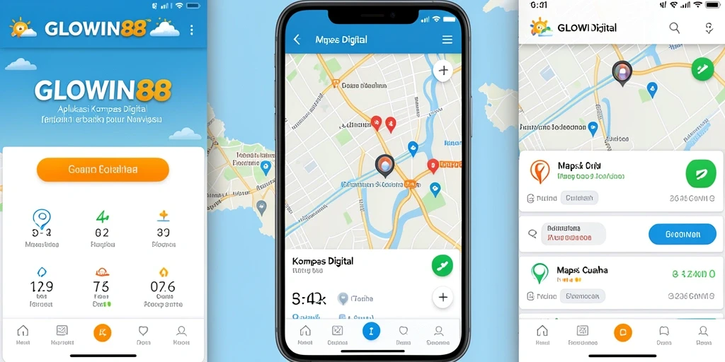Antarmuka GLOWIN88 menampilkan kompas digital yang intuitif.
